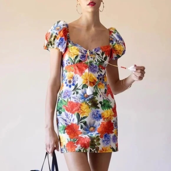 Cara Cara Gigi Puff-Sleeve Floral Poplin Mini Dress - Picture 1 of 9